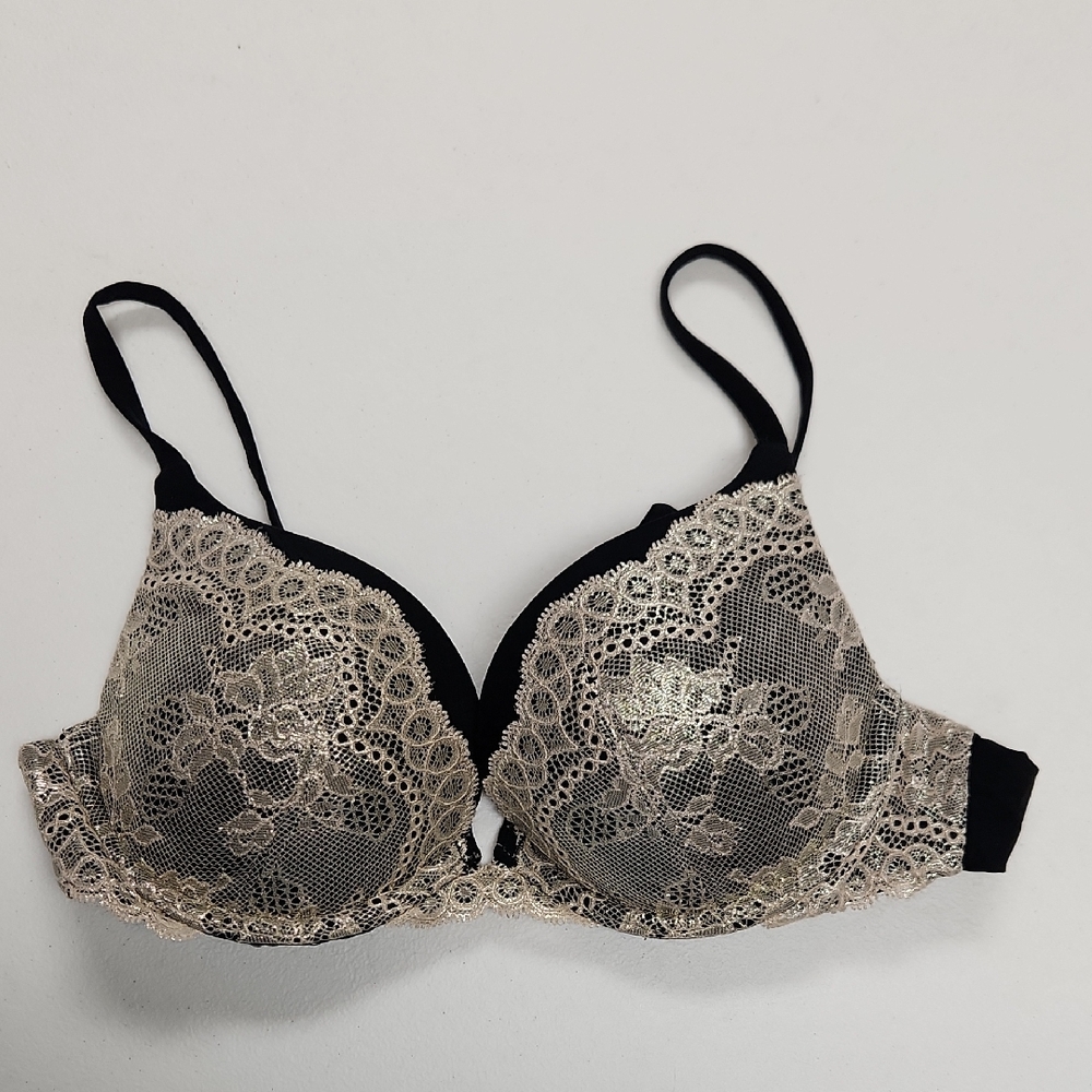 Lace Overlay Women's Bra - Black and Cream